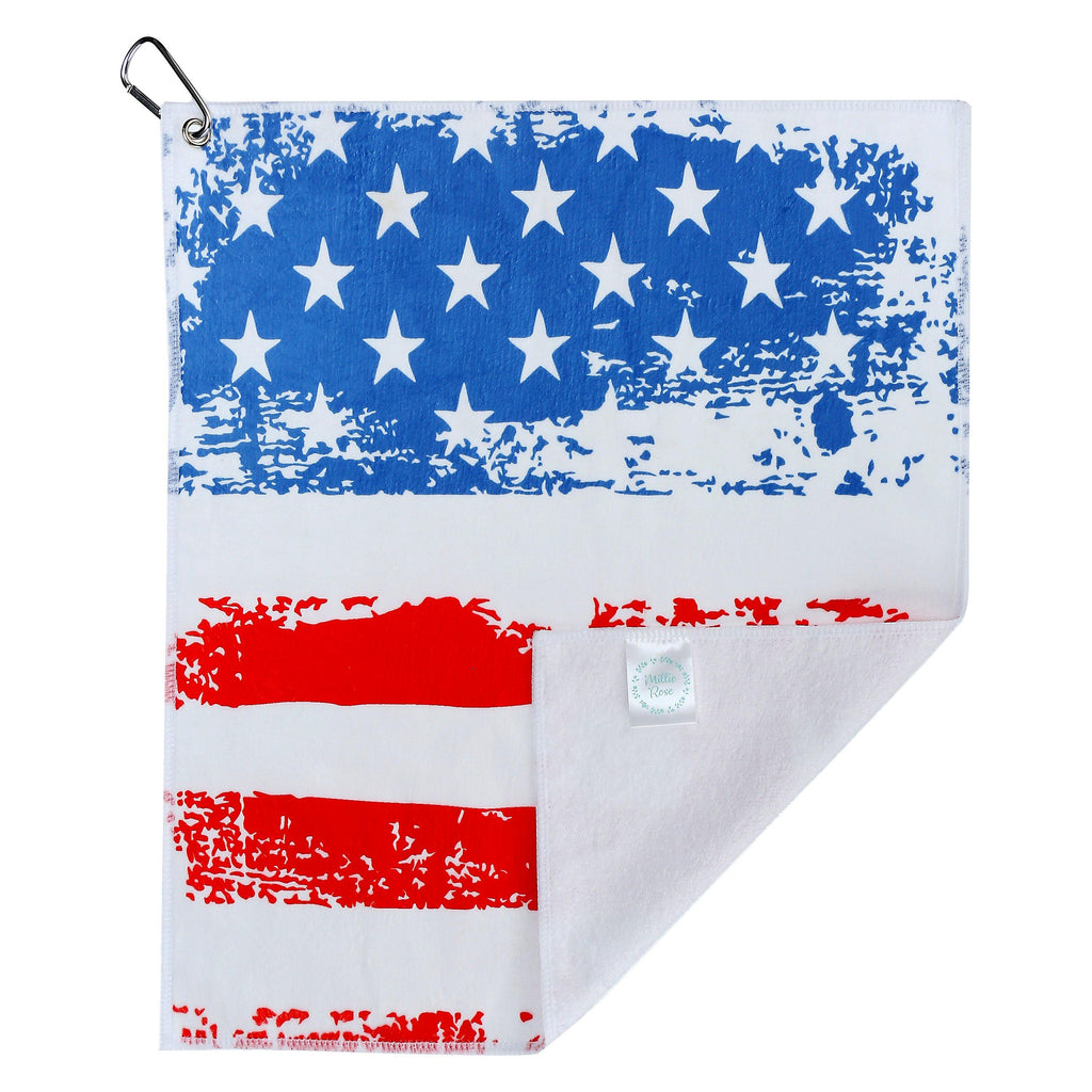 We Love America Golf Towel, American Flag Tennis Towel, Flag Pickleball Towel - Millie Rose Designs