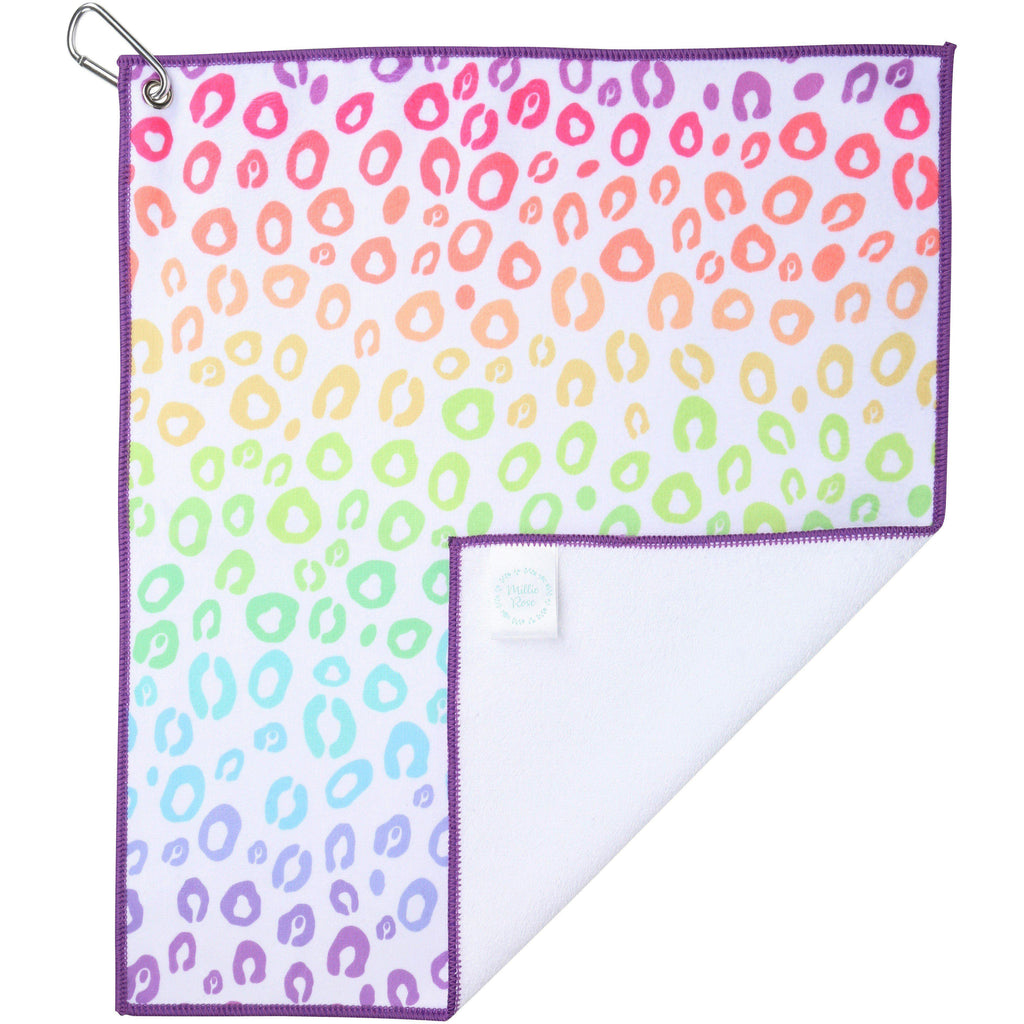 Rainbow Leopard Golf Towel, Tennis, Pickleball Towel - Millie Rose Designs