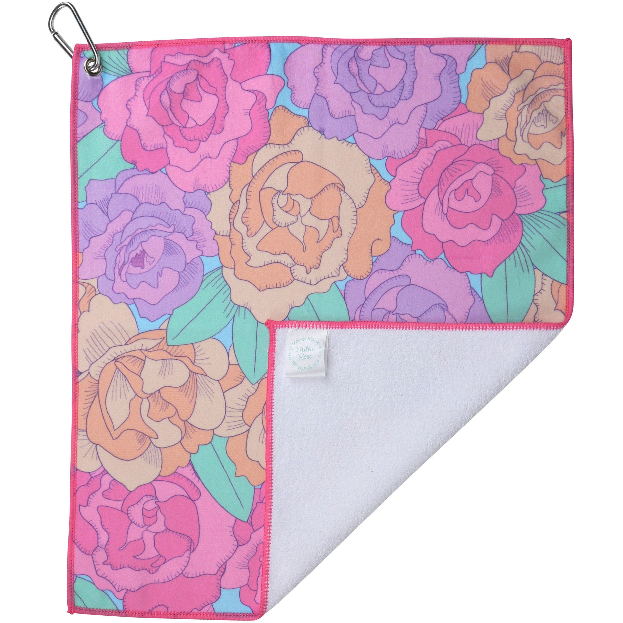Rosy Day Ladies Tennis Towel, Golf, Pickleball Towel - Millie Rose Designs