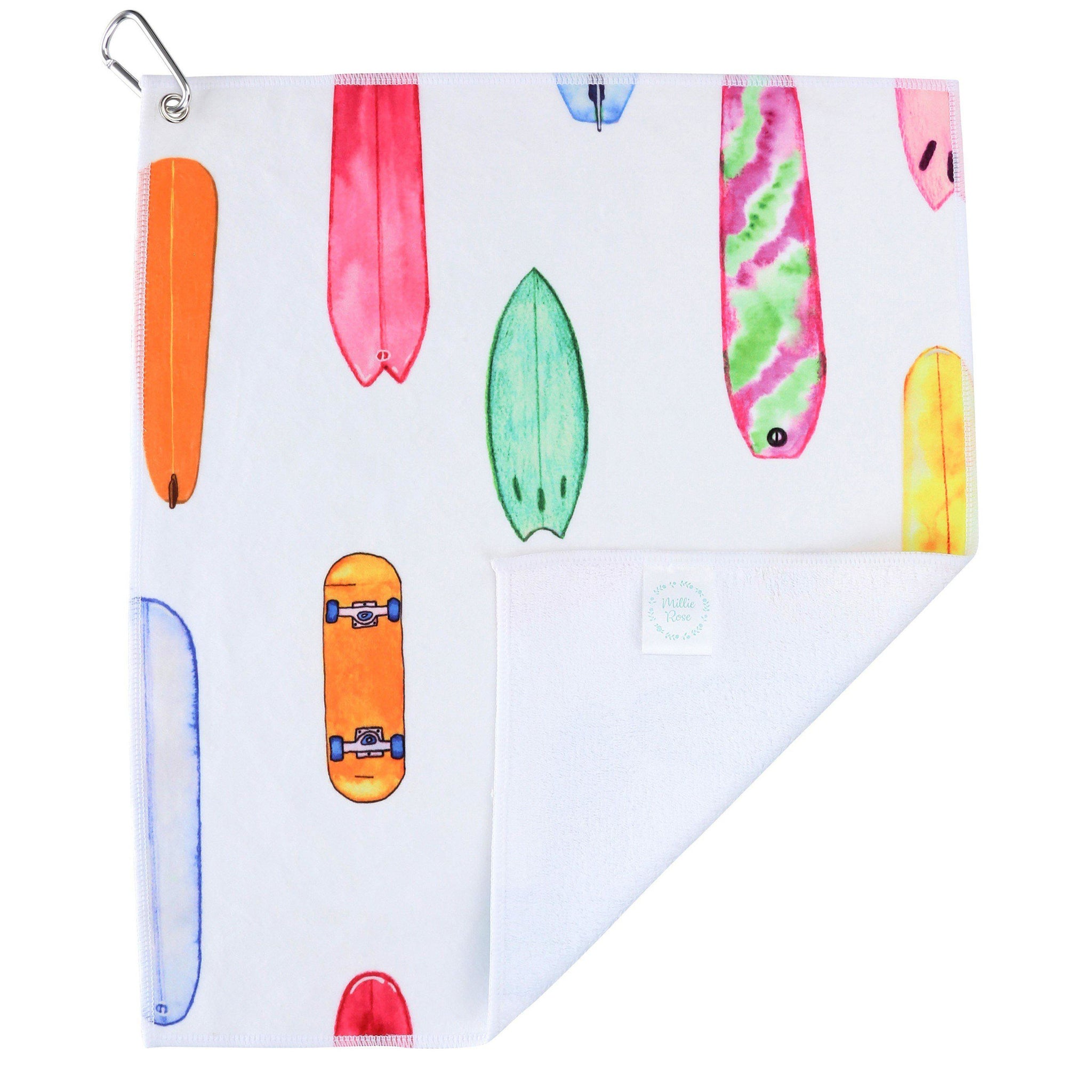 Surfboard Skateboard Kids Golf Towel - Millie Rose Designs